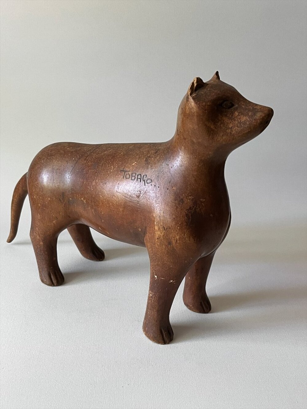 Vintage Hand Carved Wood Pothound Dog Tobago Folk Art Sculpture 11.5"